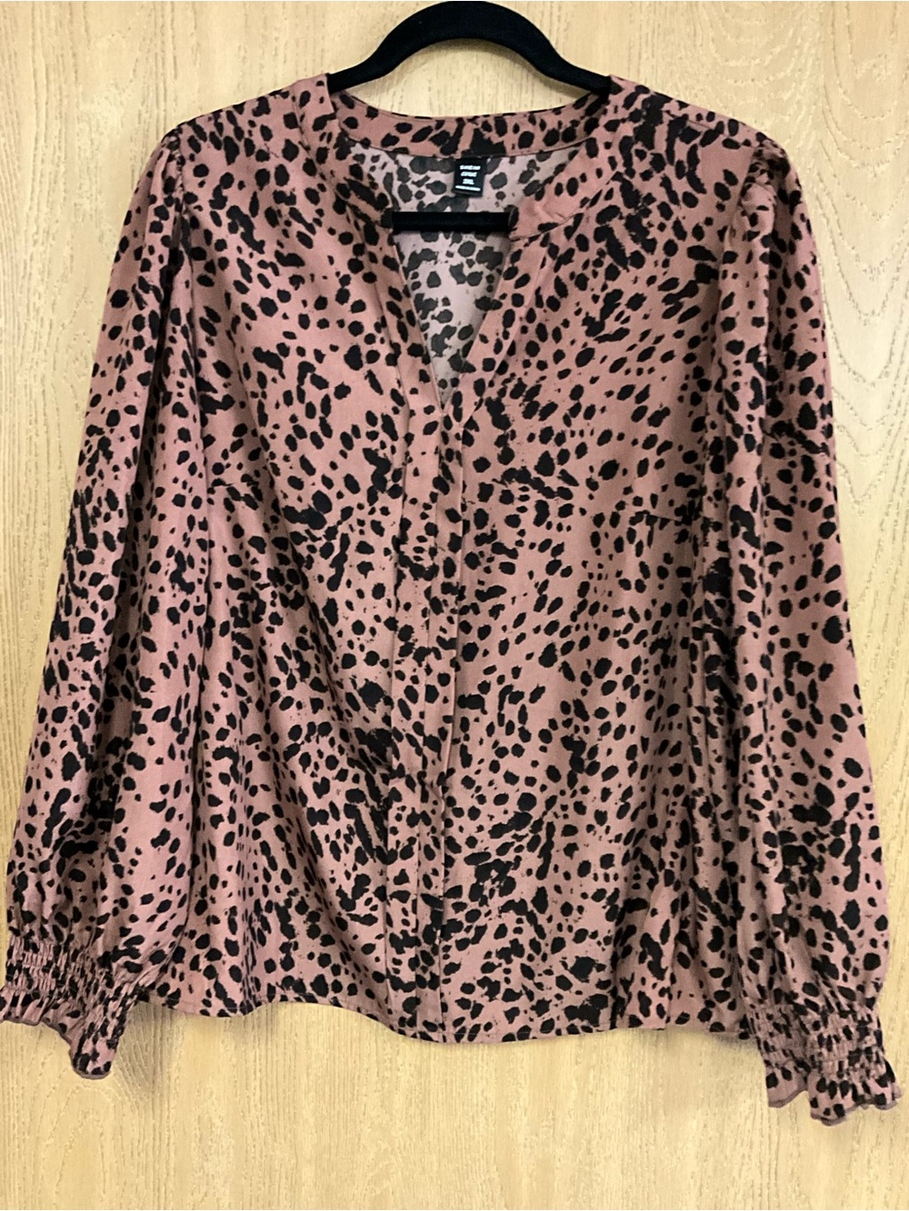 SHEIN Mauve Pink Black Leopard-Print Long Sleeve Blouse